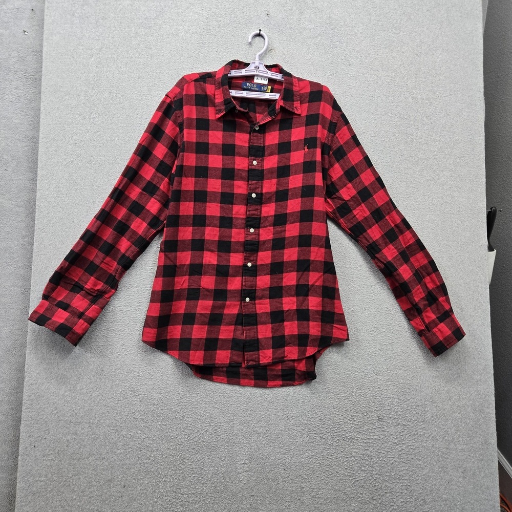 Polo Ralph Lauren Men Button Up Shirt XL Red Embroidered Buffalo Plaid Western